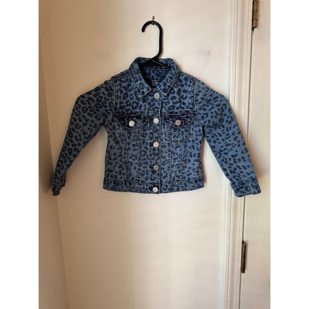 Baby Gap Toddler Girls Blue Leopard Print Denim Trucker Jacket Size 4T